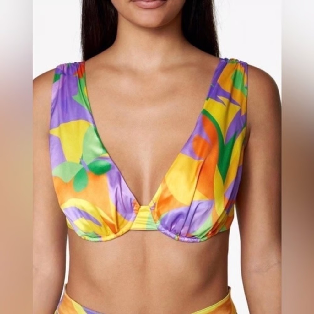 WeWoreWhat Purple and Yellow Bikini Top NWOT